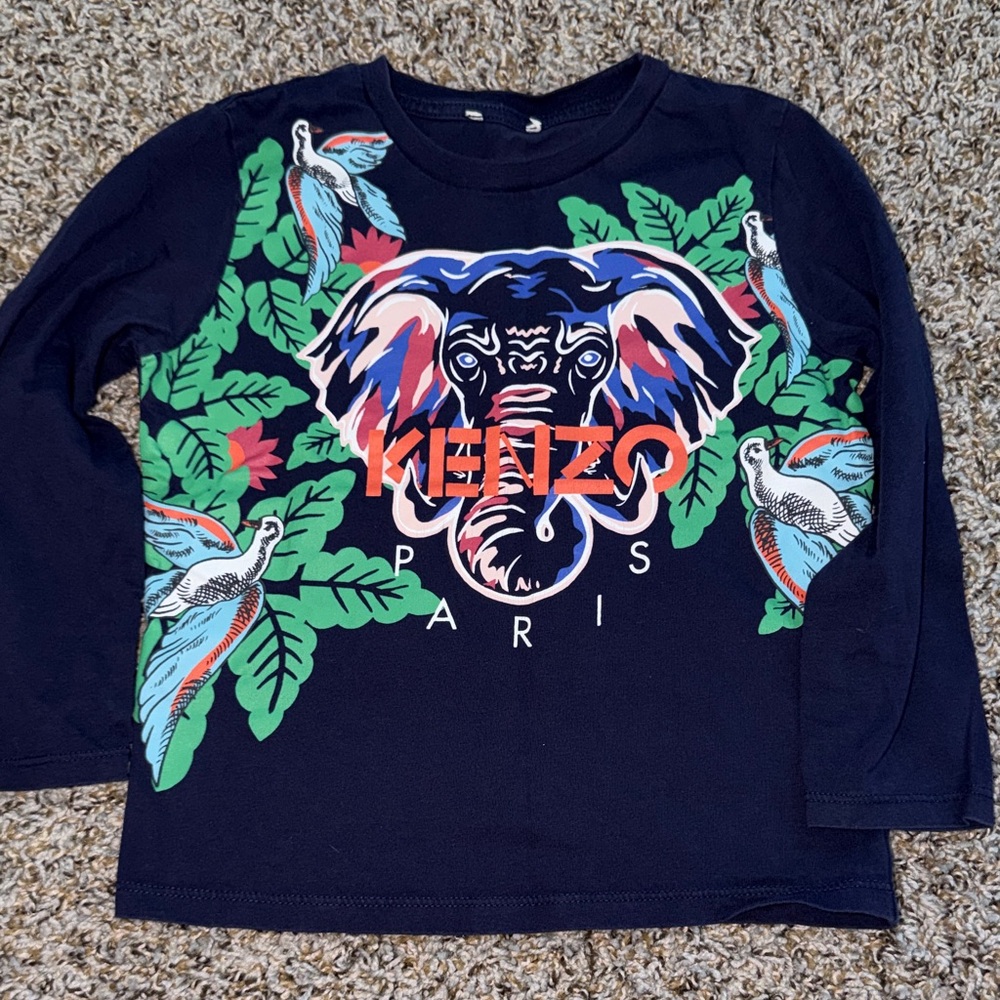 Kenzo Kids Black Shirt with Elephant and Bird Design